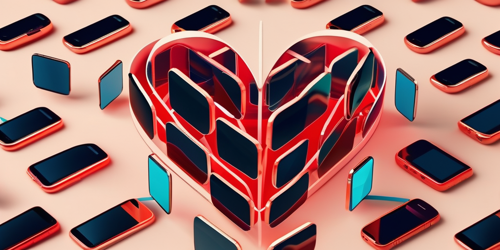Illustration eines Herzsymbols aus Smartphone-Bildschirmen, symbolisiert Online-Dating