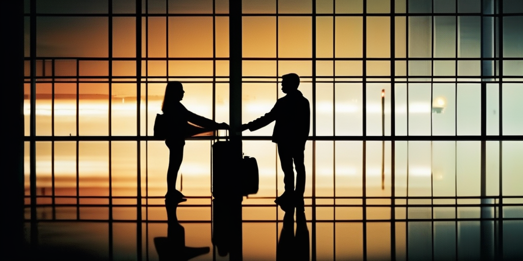 Zwei Silhouetten stehen sich entgegengesetzt, getrennt durch eine digitale Kluft.