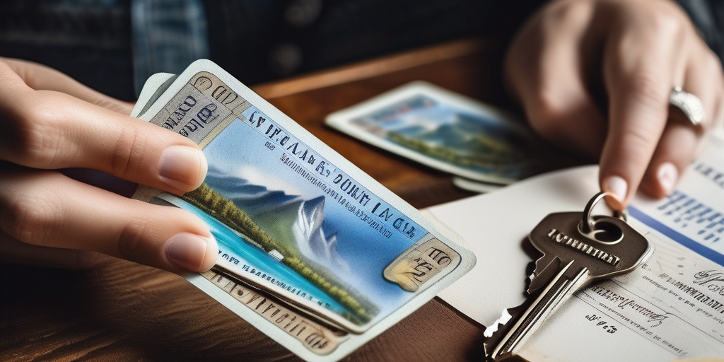 Hände halten ein Reiseticket und einen Hausschlüssel, ein Symbol für die Balance zwischen Abenteuer und Stabilität.