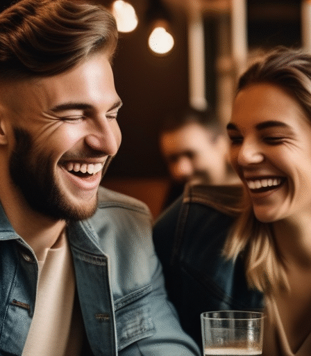 Eine vielfältige Gruppe junger Erwachsener lacht und unterhält sich in einem gemütlichen Café in Berlin.