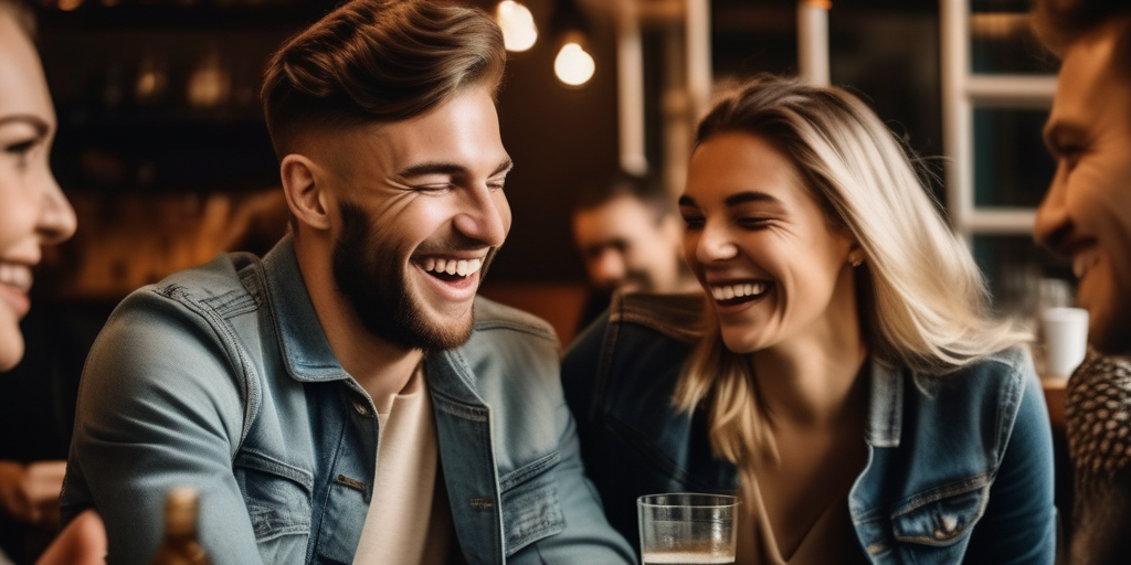 Eine vielfältige Gruppe junger Erwachsener lacht und unterhält sich in einem gemütlichen Café in Berlin.