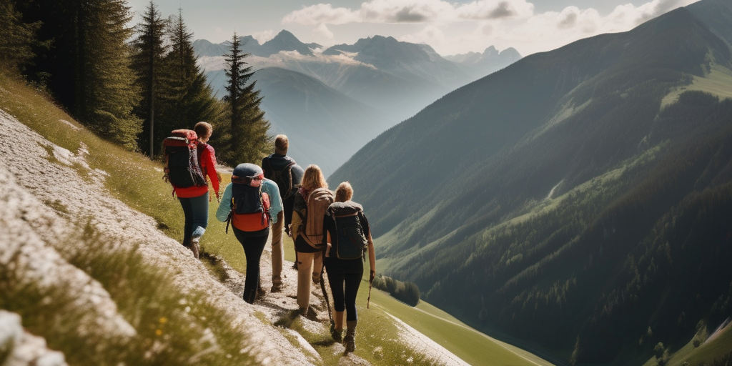 Freunde wandern in den Alpen
