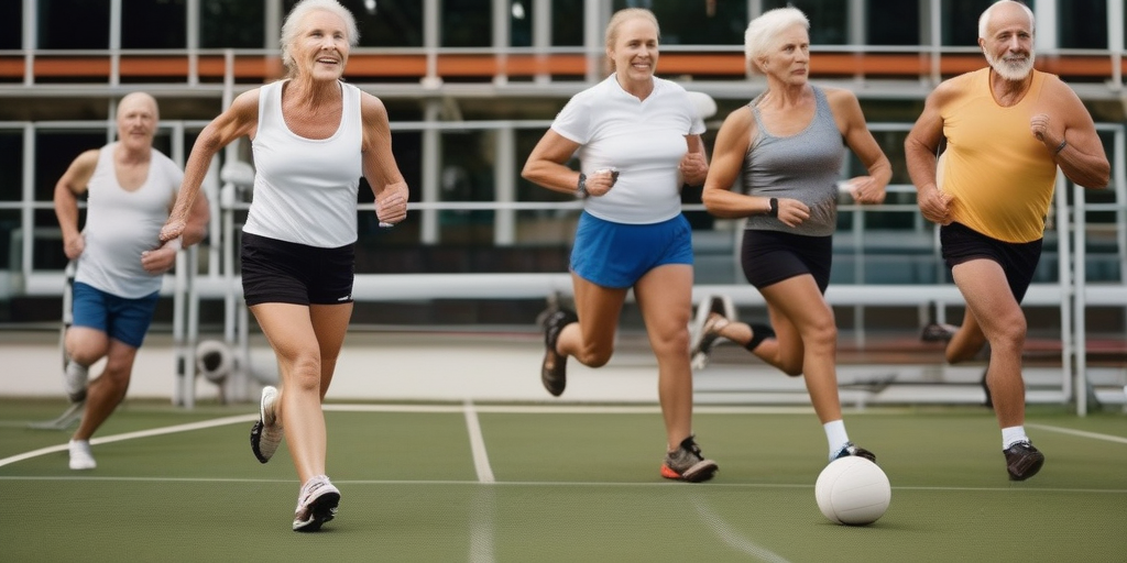 Menschen unterschiedlichen Alters und Fitnesslevels nehmen an verschiedenen Sportaktivitäten in einem deutschen Sportverein teil und zeigen ein Gemeinschaftsgefühl.