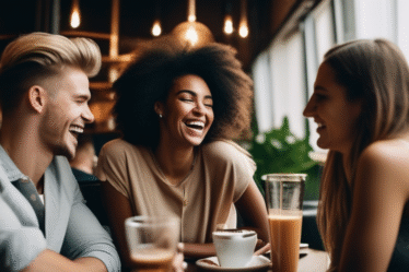 Eine Gruppe junger Singles in einem Café in Berlin, Deutschland.