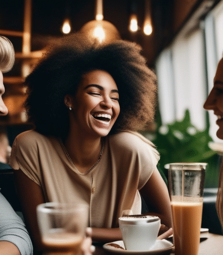 Eine Gruppe junger Singles in einem Café in Berlin, Deutschland.