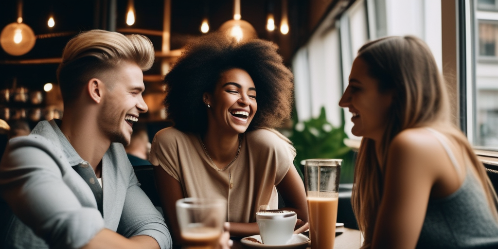 Eine Gruppe junger Singles in einem Café in Berlin, Deutschland.