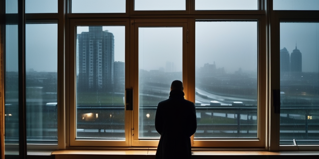 Eine Person blickt alleine aus einem Fenster bei Regen, zeigt Einsamkeit, aber auch Stärke.