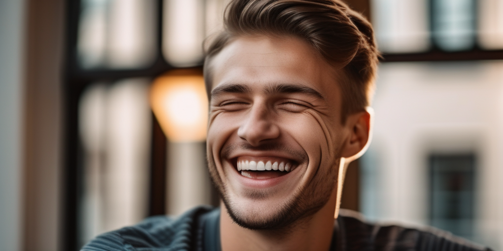Ein lächelnder deutscher Mann nutzt sein Smartphone.