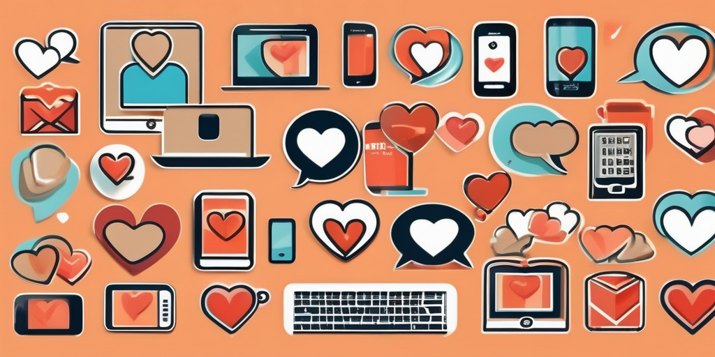 Verschiedene Symbole, die Online-Dating darstellen.