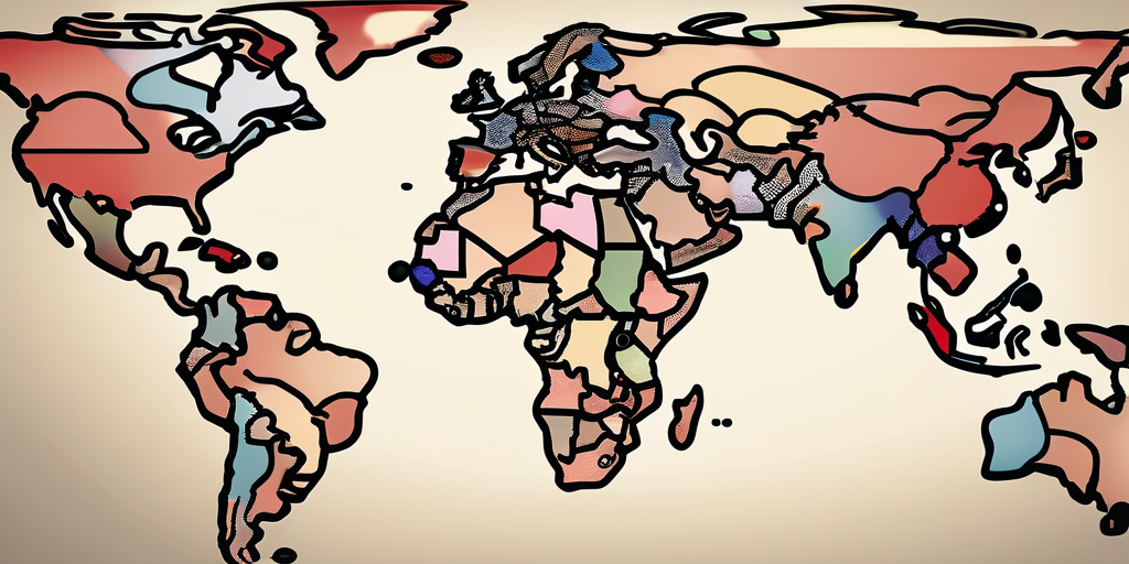 Eine stilisierte Illustration einer Weltkarte mit Herzen, die verschiedene Regionen Deutschlands verbinden.