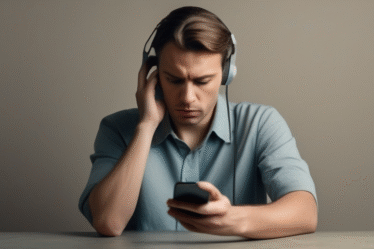 Traurige Person, die auf ihr Handy schaut