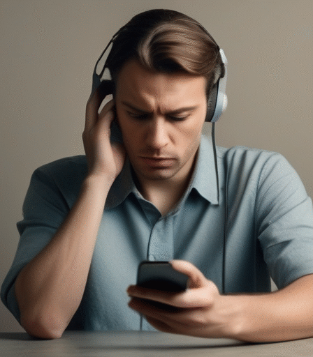 Traurige Person, die auf ihr Handy schaut