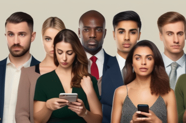 Menschen, die besorgt und neugierig auf ihre Smartphones schauen – die Unsicherheit des Online-Dating
