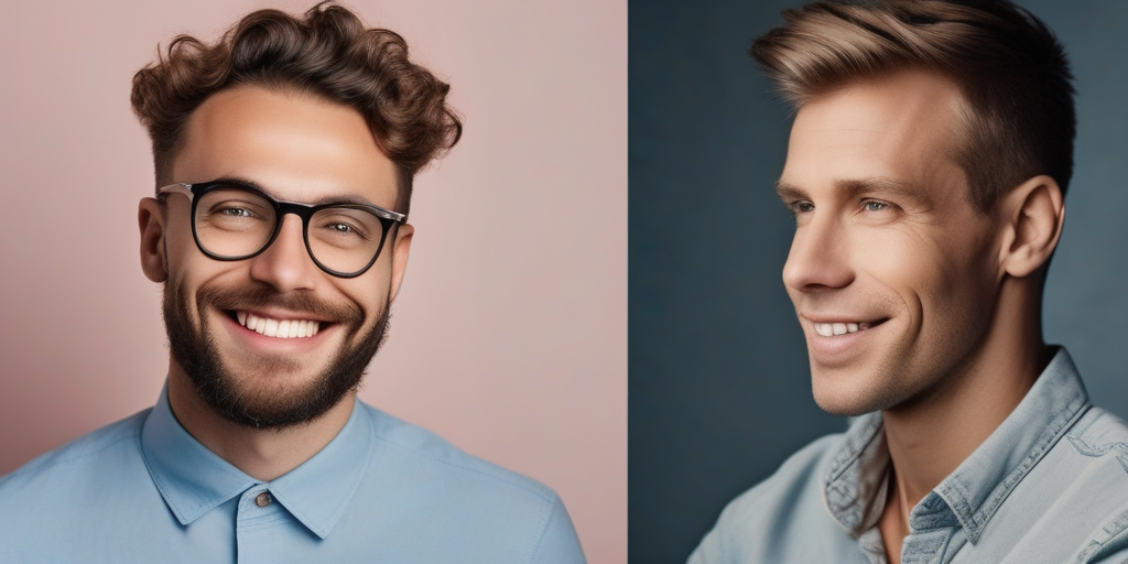 Ein Vergleich zwischen einem idealisierten Online-Dating-Profilbild und der Realität