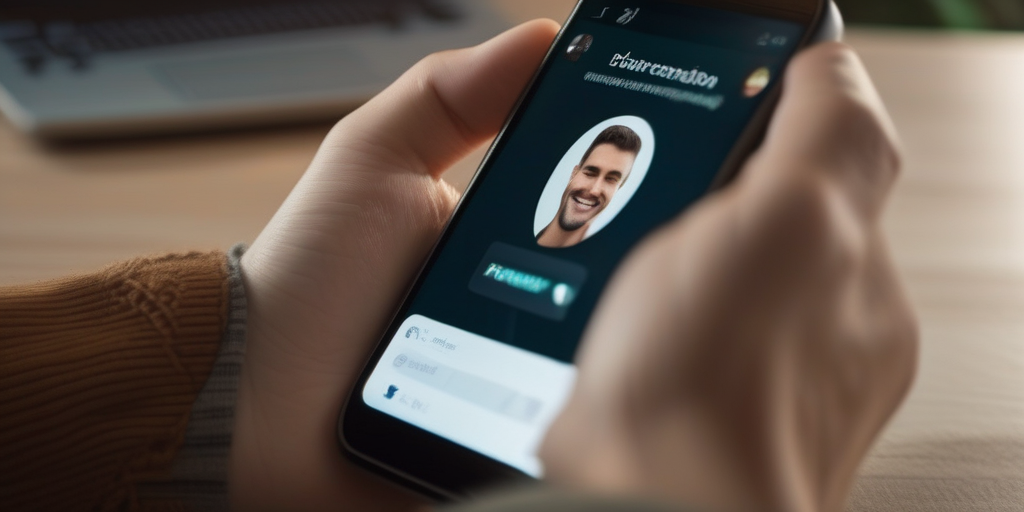 Nahaufnahme einer Person, die eine positive Nachricht auf dem Smartphone schreibt.