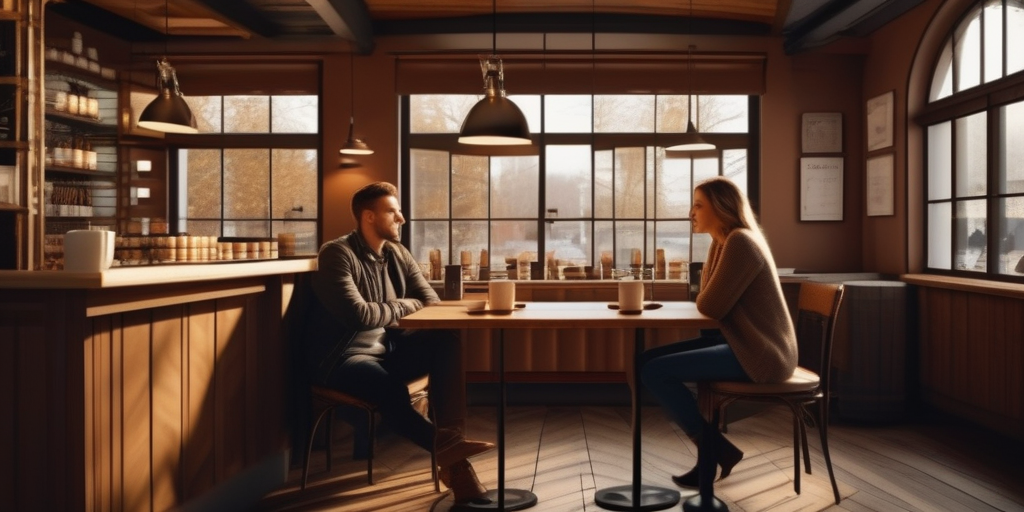 Gemütliches Café in Deutschland: Ein Date genießt einen Kaffee.
