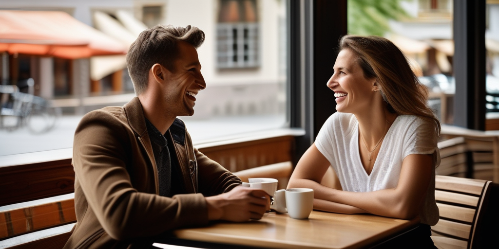 Ein Mann und eine Frau sitzen in einem Café in Vaduz und unterhalten sich angeregt.
