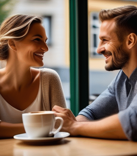 Ein Paar genießt einen Kaffee in einem gemütlichen Café im Grund von Luxemburg.