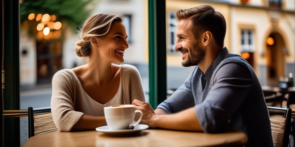 Ein Paar genießt einen Kaffee in einem gemütlichen Café im Grund von Luxemburg.