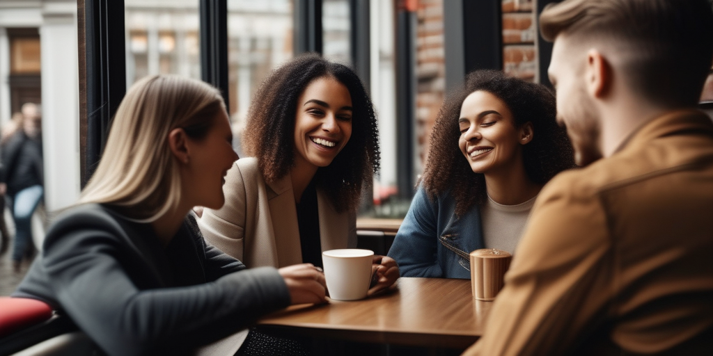 Grupppe junger Menschen bei einem Date in einem Café in Hamburg