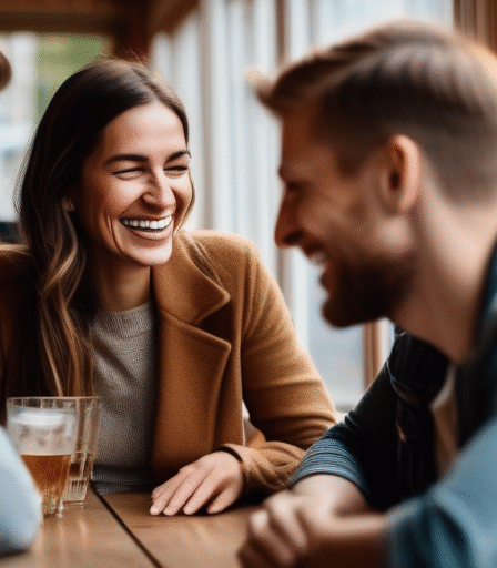 Verschiedene Menschen unterhalten sich in einem gemütlichen Café in Hamburg.