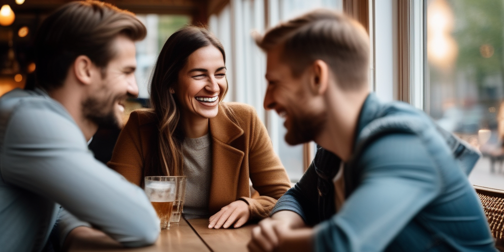 Verschiedene Menschen unterhalten sich in einem gemütlichen Café in Hamburg.