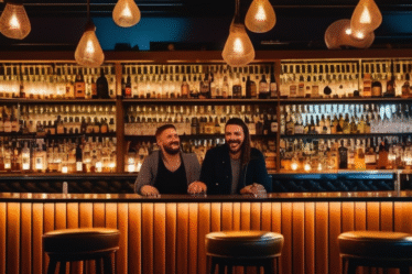 Eine lebhafte LGBTQ+-Bar in Köln mit einer fröhlichen und einladenden Atmosphäre.