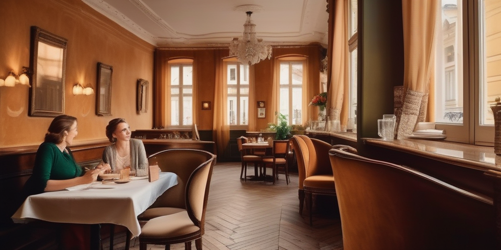 Gemütliches Wiener Kaffeehaus mit zwei Frauen, die sich unterhalten.