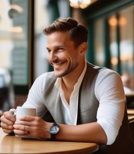 Ein charmantes Café in Salzburg, Mann und Frau im Gespräch.
