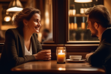 Gemütliches Café in Brüssel mit zwei Personen am Tisch.