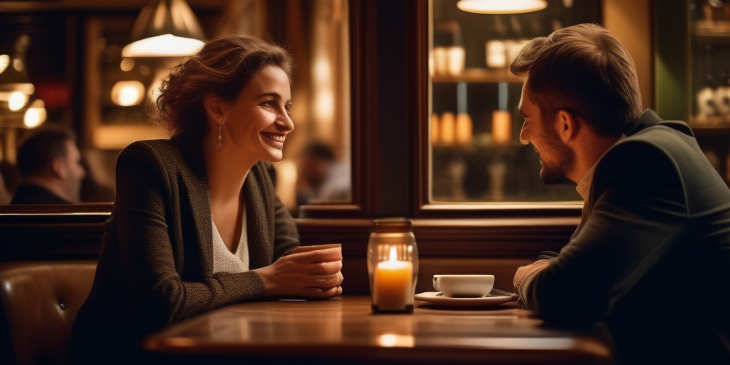 Gemütliches Café in Brüssel mit zwei Personen am Tisch.