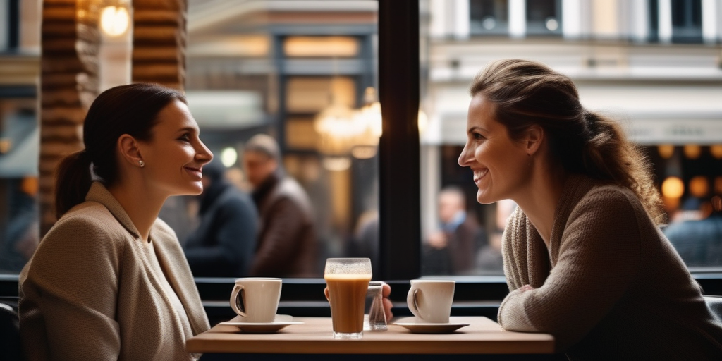 Ein gemütliches Café in Antwerpen mit Menschen, die Kaffee trinken und sich unterhalten.
