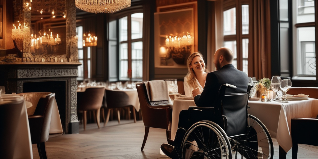 Ein Paar im Rollstuhl genießt ein romantisches Abendessen in Hamburg