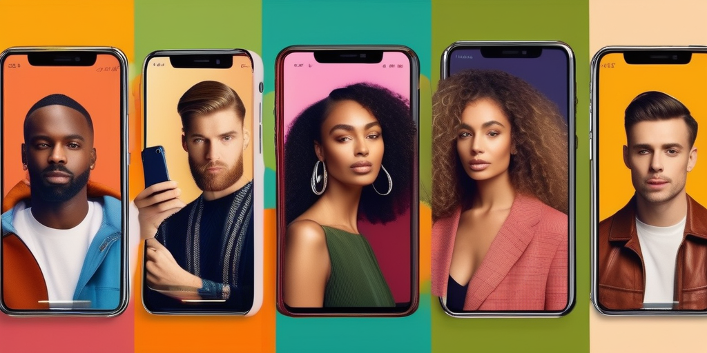 Eine vielfältige Gruppe von Menschen nutzt eine Dating-App.