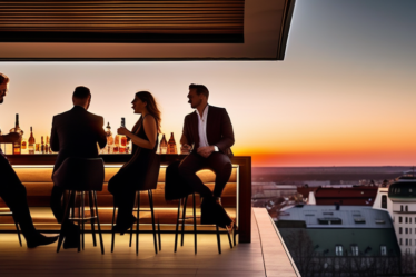 Panoramablick von einer Rooftop-Bar in München bei Sonnenuntergang.