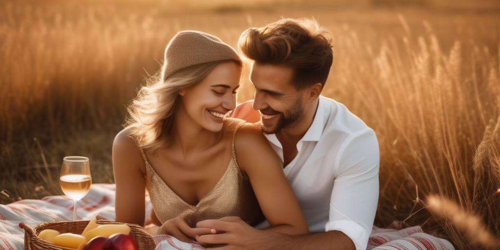Glückliches Paar bei einem romantischen Picknick.
