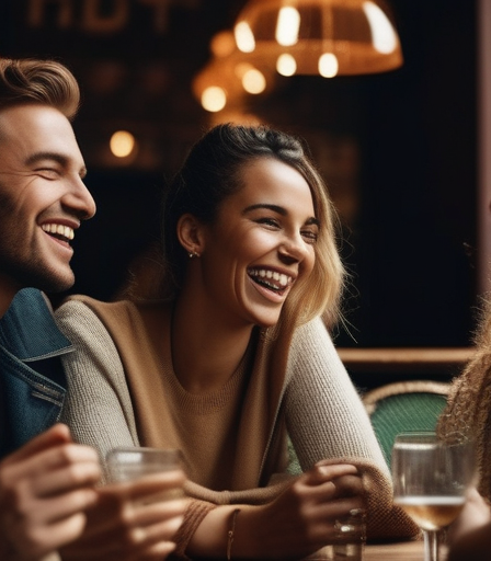 Eine vielfältige Gruppe junger Leute aus verschiedenen Kulturen unterhält sich in einem gemütlichen Café.