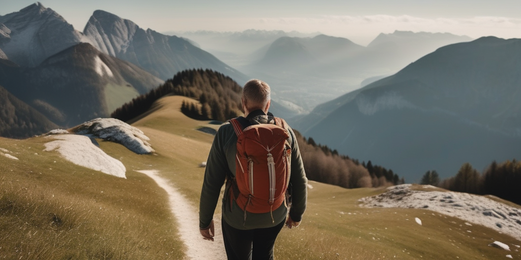 Ein Paar wandert in den Salzburger Alpen, unterstützt sich gegenseitig und genießt die schöne Landschaft.