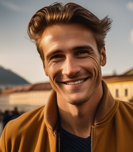 Ein Mann lächelt vor dem Goldenen Dachs in Innsbruck.