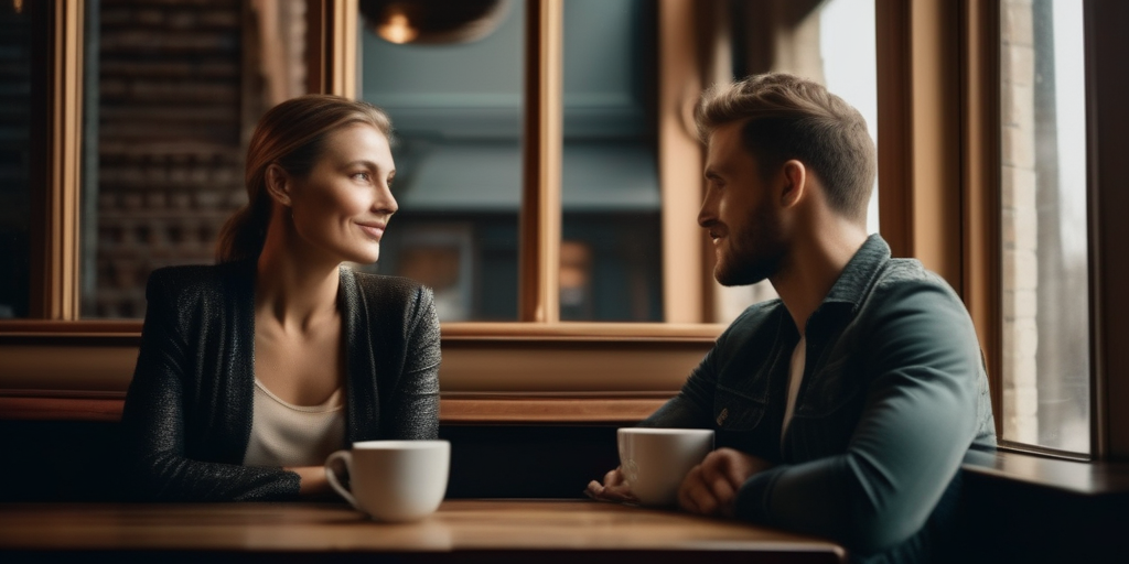 Ein Gespräch zwischen zwei Personen in einem Café.