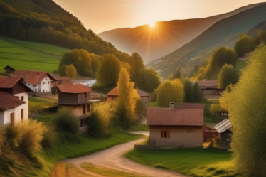 Idyllisches Dorf im Abendlicht