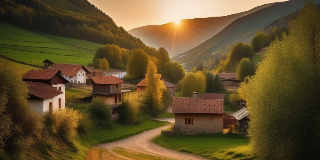 Idyllisches Dorf im Abendlicht
