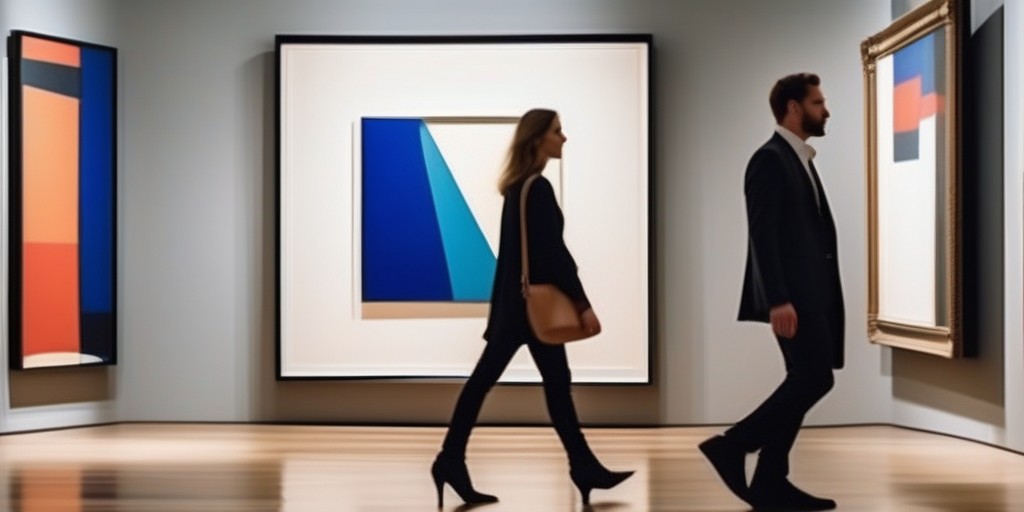 Ein Paar in einem modernen Kunstmuseum, entspannte Atmosphäre