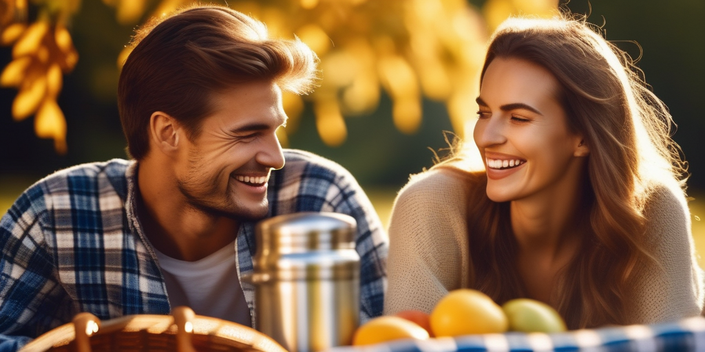 Ein Paar macht ein Picknick in einem sonnigen Park.