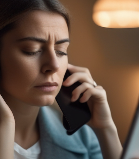 Person, die besorgt auf ihr Smartphone schaut, symbolisiert die Angst vor Online-Dating.