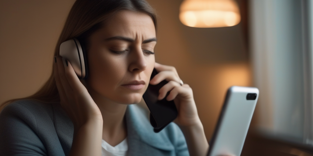 Person, die besorgt auf ihr Smartphone schaut, symbolisiert die Angst vor Online-Dating.