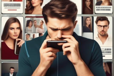 Eine Person betrachtet vorsichtig ein Dating-Profil auf einem Smartphone.
