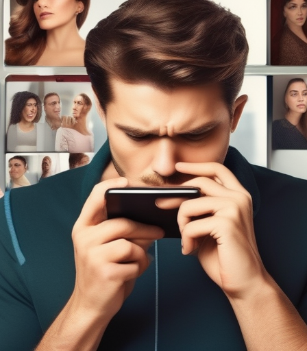 Eine Person betrachtet vorsichtig ein Dating-Profil auf einem Smartphone.