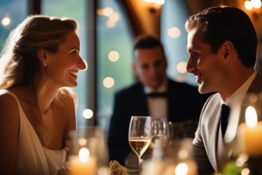 Ein Paar genießt ein romantisches Abendessen im Schlossrestaurant in Liechtenstein.