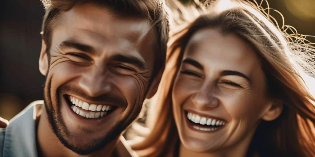Nahaufnahme von zwei Personen, die zusammen lachen und eine echte Verbindung zeigen.